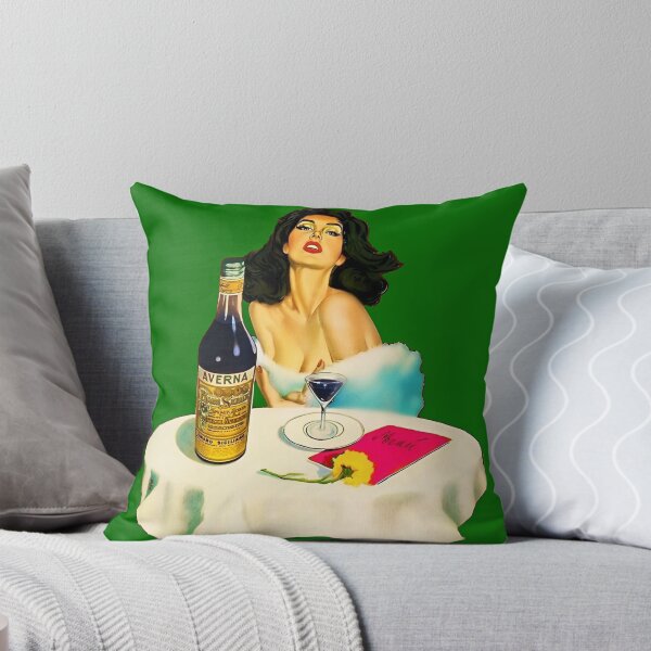Item preview, Vintage Italian liqueur Averna Amaro Sicilia aperitif alcoholic beverage advertising brunette at cafe advertisement poster / posters for kitchen and dining room wall decor in rare green designed and sold by Jéanpaul  Ferro.
