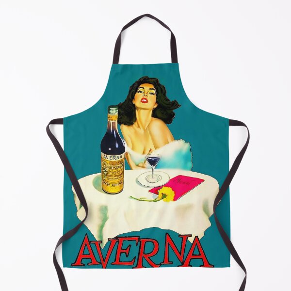 Item preview, Vintage Italian liqueur Averna Amaro Sicilia aperitif alcoholic beverage advertising brunette at cafe advertisement poster / posters for kitchen and dining room wall decor in light baby blue designed and sold by Jéanpaul Ferro.