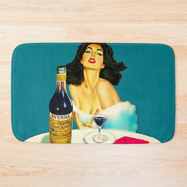 Item preview, Vintage Italian liqueur Averna Amaro Sicilia aperitif alcoholic beverage advertising brunette at cafe advertisement poster / posters for kitchen and dining room wall decor in light baby blue designed and sold by Jéanpaul  Ferro.