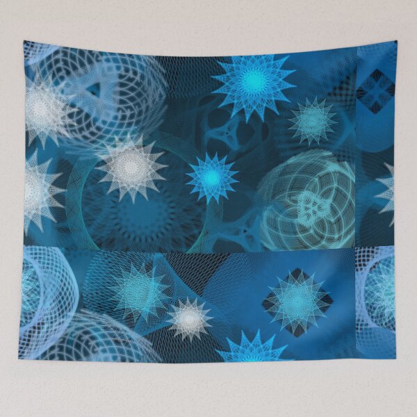 Item preview, Blue and White Starlit Geometry, a Patterned Spirograph Collage designed and sold by RachelEDesigns.