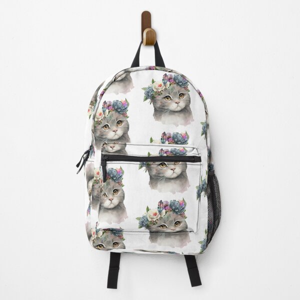 Item preview, Watercolor Grey Cat with Flower Wreath designed and sold by silviaol.