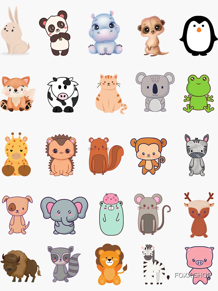 *choose large sticker!* Mega Cute Animals #1 Sticker for Sale by  littlemandyart