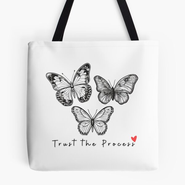 Item preview, Black and White Butterfly illustration "Trust the Process" Graphic Tee designed and sold by HandCraftedArt.