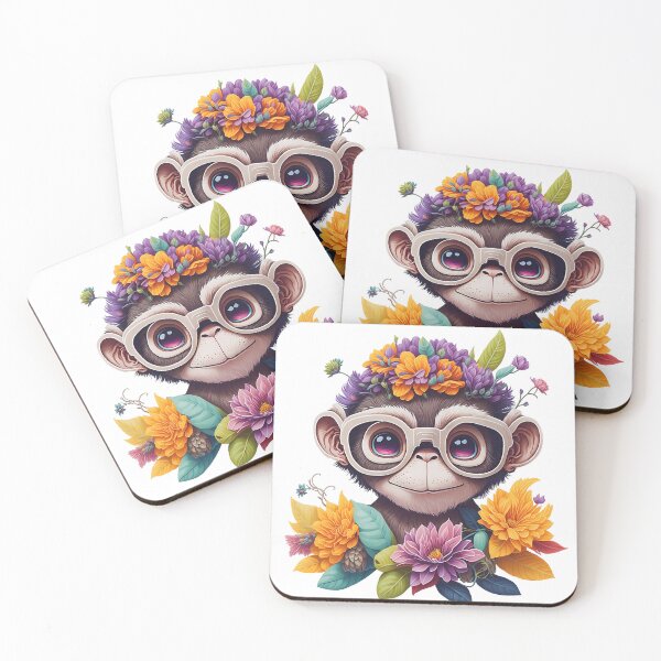 Item preview, Cute flowery baby monkey wearing glasses designed and sold by martabaque.
