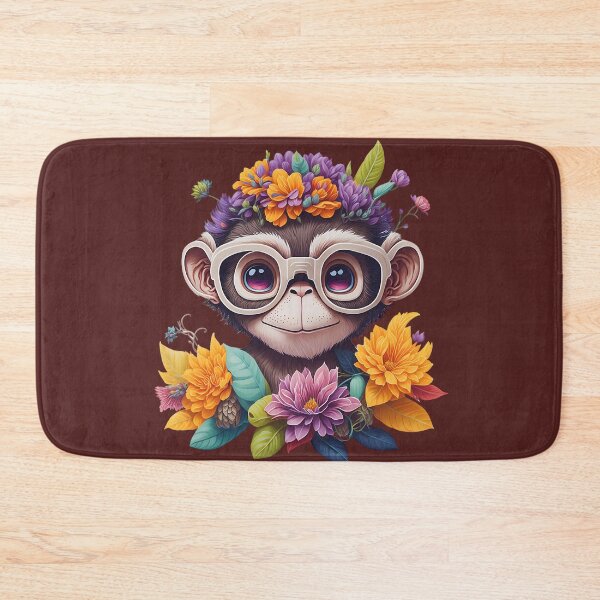 Item preview, Cute flowery baby monkey wearing glasses designed and sold by martabaque.
