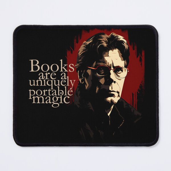 Item preview, Stylized image of Stephen King with his quote "Books are a uniquely portable magic" in red, black and browns designed and sold by NyteVisions.