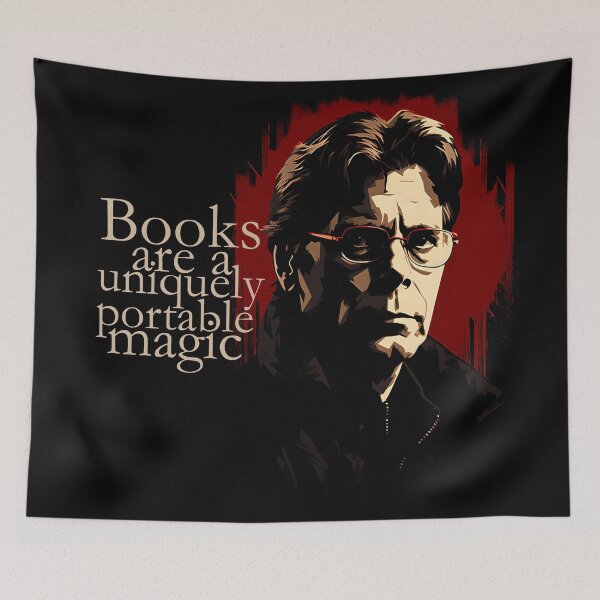 Item preview, Stylized image of  Stephen King with his quote "Books are a uniquely portable magic" in red, black and browns designed and sold by NyteVisions.