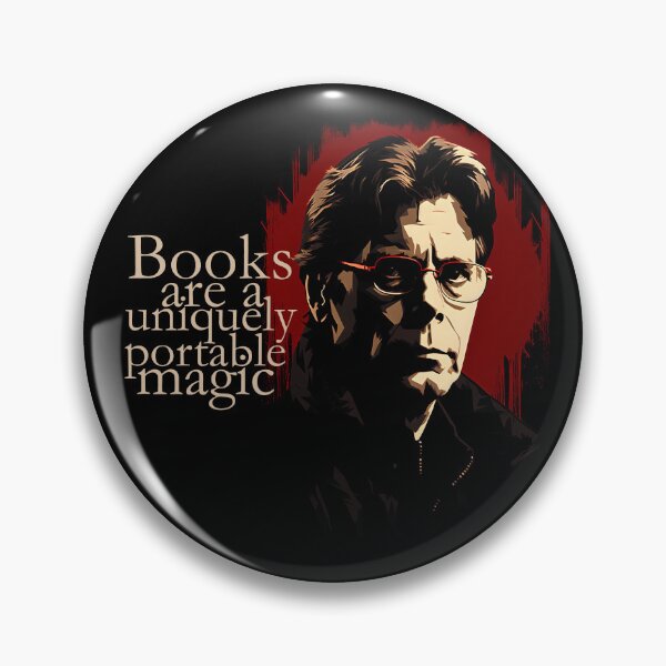 Item preview, Stylized image of  Stephen King with his quote "Books are a uniquely portable magic" in red, black and browns designed and sold by NyteVisions.