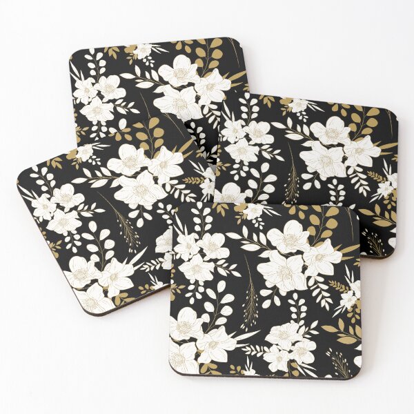 Item preview, Black and Gold minimal floral seamless pattern designed and sold by Ladies-Boutique.