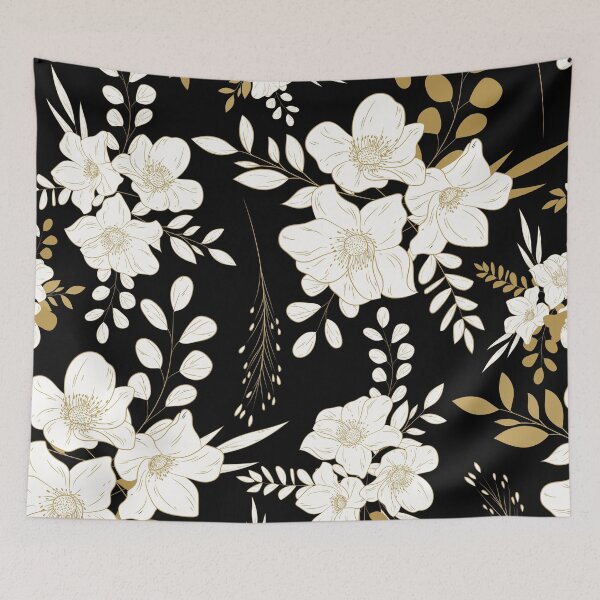 Item preview, Black and Gold minimal floral seamless pattern designed and sold by Ladies-Boutique.