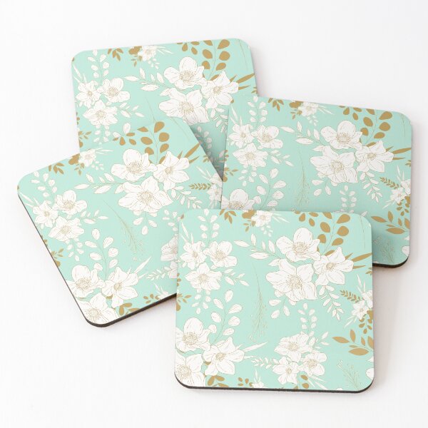 Item preview, Mint and Gold minimal floral seamless patterns designed and sold by Ladies-Boutique.