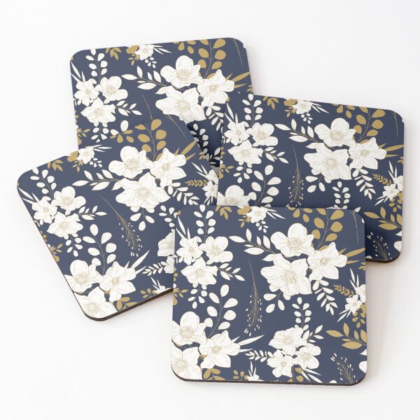 Item preview, Navy and Gold minimal floral seamless pattern designed and sold by Ladies-Boutique.