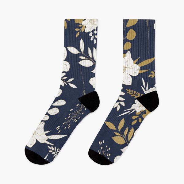 Item preview, Navy and Gold minimal floral seamless pattern designed and sold by Ladies-Boutique.