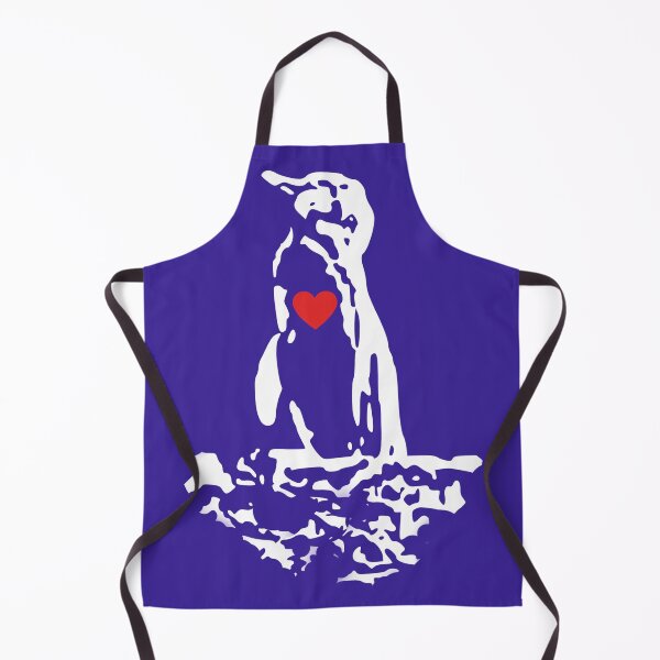 Artikelvorschau, Dark Purple #3A2096 Background Galapagos Penguin White Penguin with Red Heart entworfen und verkauft von SBPenguins.