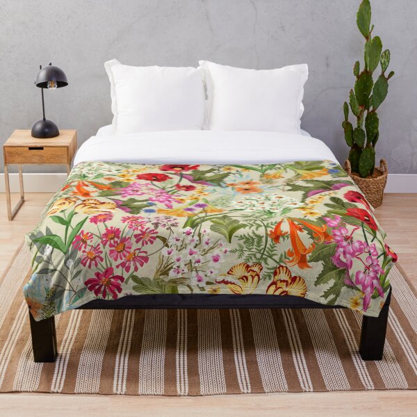 Item preview, Vintage garden, poppies, lillies, flowers, pinks, orange, greens, bright colors designed and sold by chrissyink.