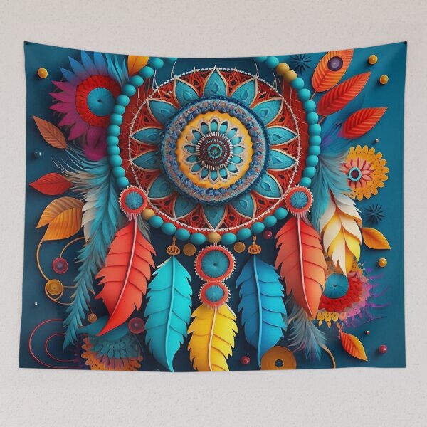 Artikelvorschau, Atemberaubende Boho-Dekoration aus bunten Federn und Mandalas entworfen und verkauft von VeronicArt85.
