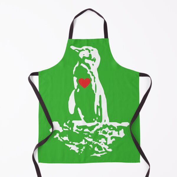 Artikelvorschau, Bright Green #35B02C Background Galapagos Penguin White Penguin with Red Heart entworfen und verkauft von SBPenguins.