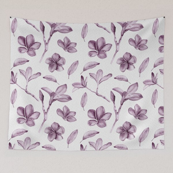 Item preview, Frangipani flower and branches muted violet monochrome pattern  designed and sold by Sankarin.