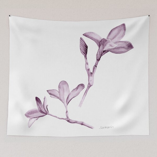 Item preview, Monochrome frangipani flowers and branches - muted violet designed and sold by Sankarin.