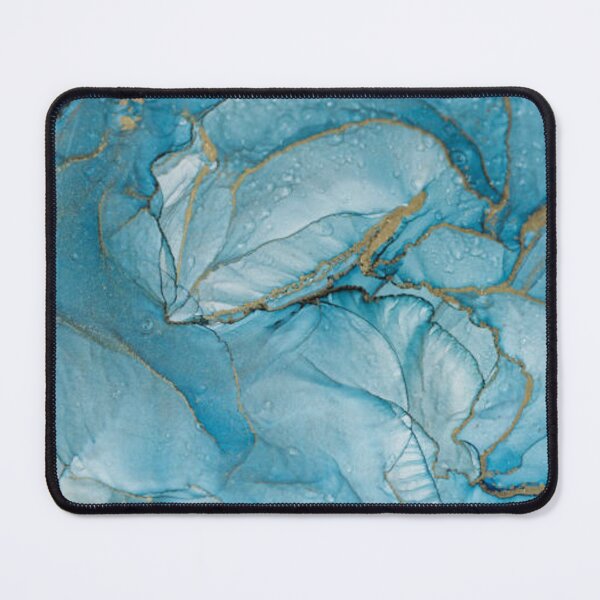Item preview, Royal cyan mint liquid marble watercolor background with gold lines. Teal turquoise marbled alcohol ink drawing effect. Contemporary liquid painting texture with bronze brush strokes designed and sold by MTShoppingLine.