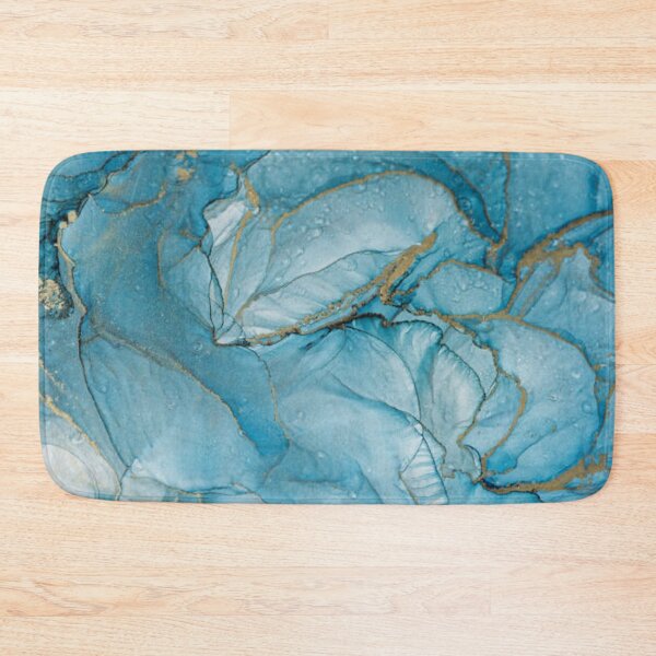 Item preview, Royal cyan mint liquid marble watercolor background with gold lines. Teal turquoise marbled alcohol ink drawing effect. Contemporary liquid painting texture with bronze brush strokes designed and sold by MTShoppingLine.