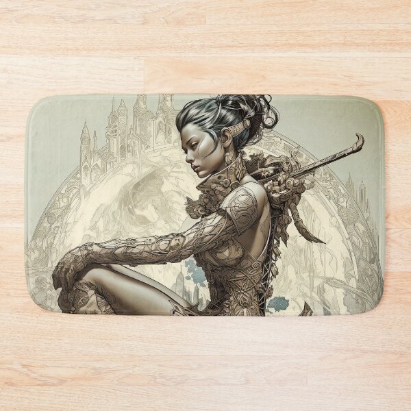 Item preview, the gate keeper drawing- beautiful woman-fine pen point art-rifle-ai-faminine-sexy designed and sold by Hermossa-Art.