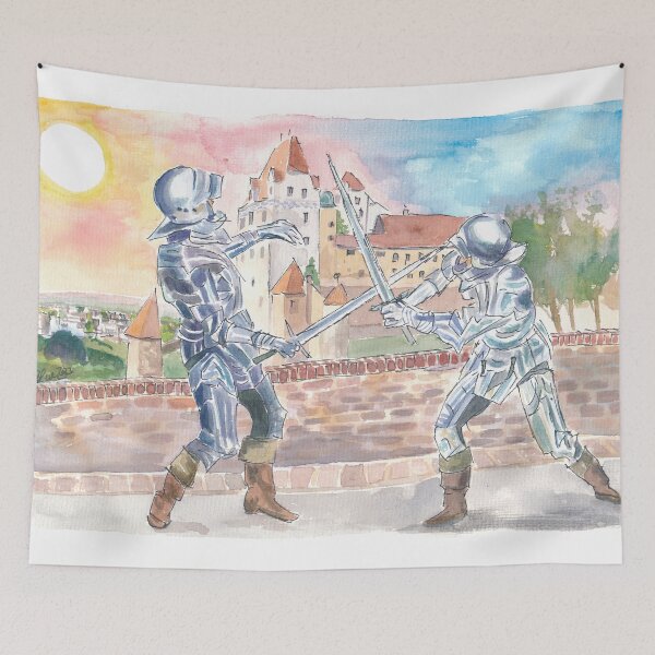 Item preview, Landshut Knight Sword Fight with Medieval Trausnitz Castle at Sunset designed and sold by artshop77.