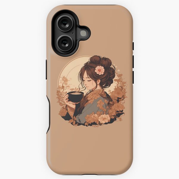 Vista previa del artículo con la obra «Mamá japonesa con moño desordenado disfrutando de un café caliente para comenzar otro día duro», diseñado y vendido por Brushstroke Boutique.