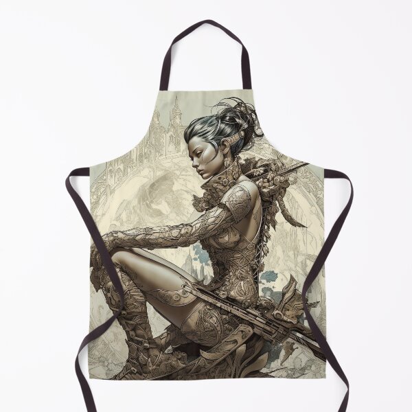 Item preview, the gate keeper drawing- beautiful woman-fine pen point art-rifle-ai-faminine-sexy designed and sold by Hermossa-Art.