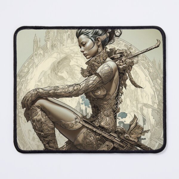 Item preview, the gate keeper drawing- beautiful woman-fine pen point art-rifle-ai-faminine-sexy designed and sold by Hermossa-Art.