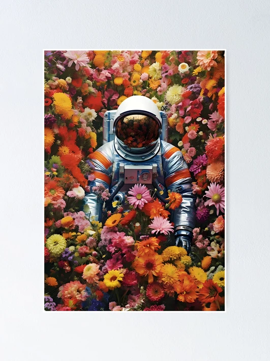 Floral Cosmonaut - Dreamlike Astronaut Surrounded by Flowers