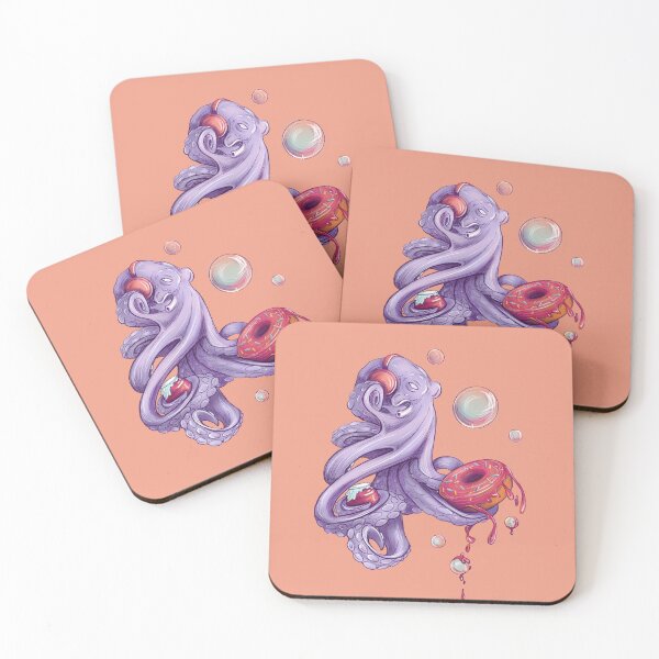 Item preview, Sweet octopus with donut, Jam and headphones on background  designed and sold by ElishasArt17.