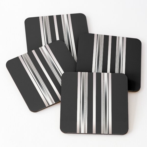 Artikelvorschau, Griechische Schlüssel-Schwarz-Silber-Creme-weiße Streifen entworfen und verkauft von Yiorgos Designs.