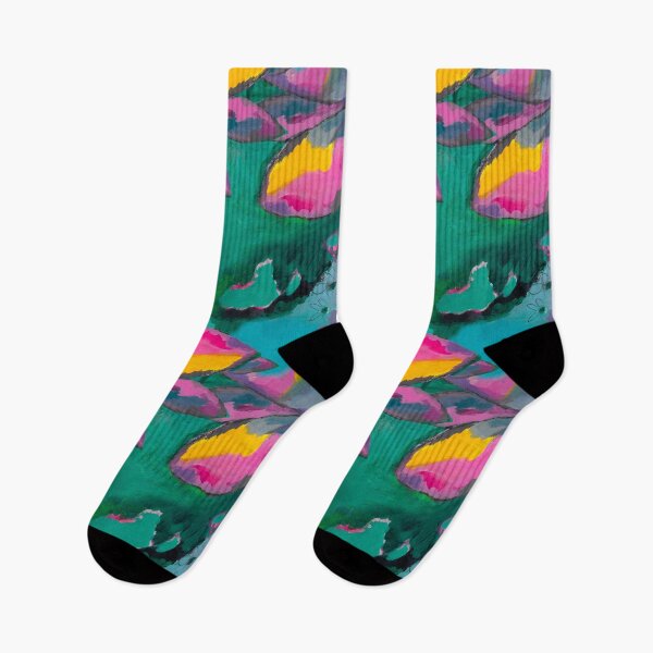 Item preview, Bright pink yellow art socks designed and sold by Amy Compton.