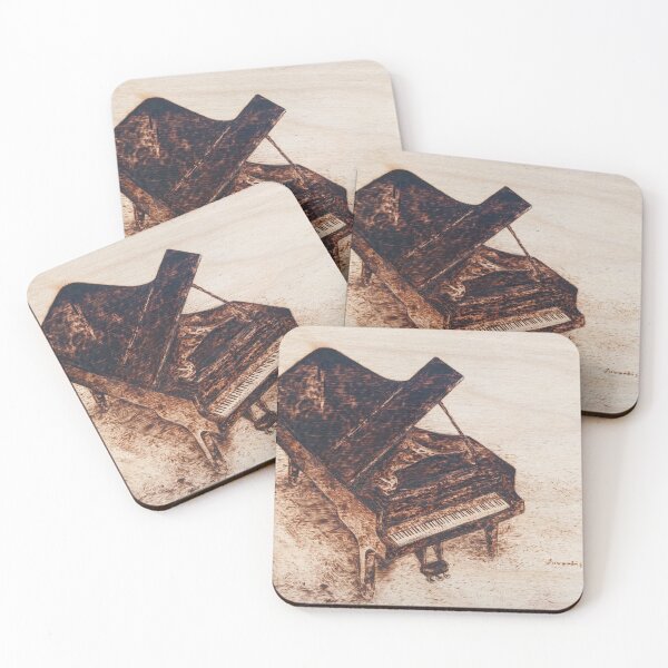 Item preview, Grand piano realistic pyrography art designed and sold by Nathanail Evan Linardis.