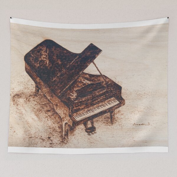 Item preview, Grand piano realistic pyrography art designed and sold by Nathanail Evan Linardis.