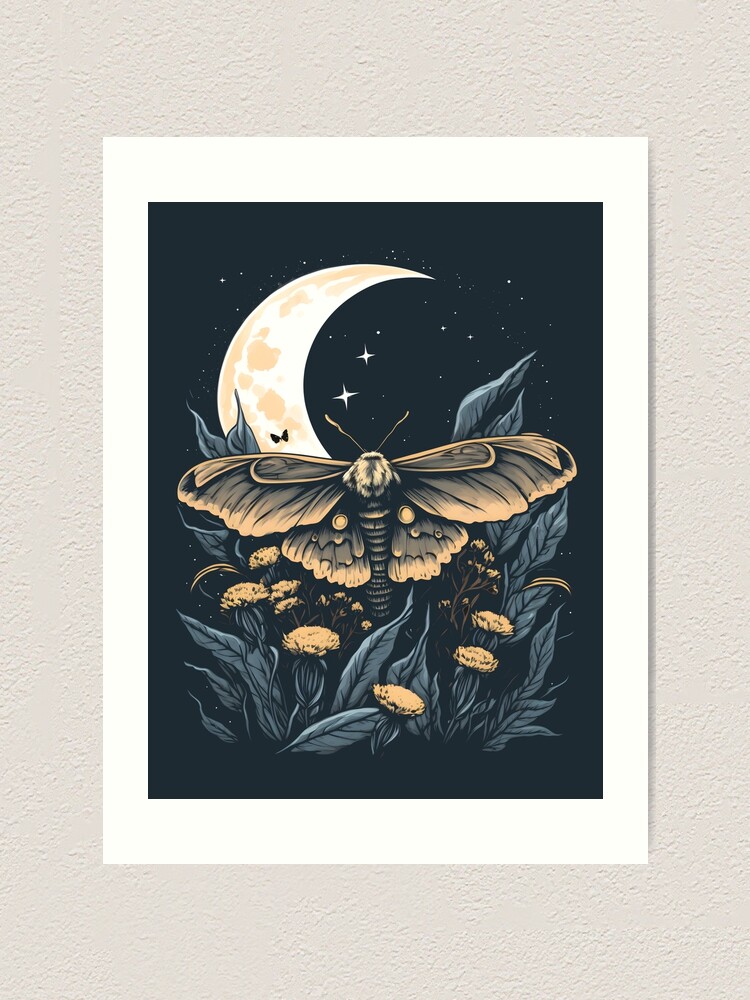 【本物新品保証】 Cottagecore Luna Mystical Witchy Wildflowers Vintage Moth 絵画