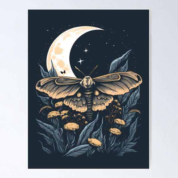 Aperçu de l'œuvre Cottagecore Luna Moth Fleurs sauvages vintage Witchy Mystical Moth Cottage Forestcore Fairycore créée et vendue par Shegohi.