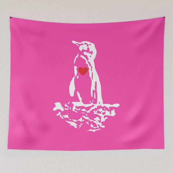Artikelvorschau, Fuchsia #FC46AA Background Galapagos Penguin White Penguin with Red Heart entworfen und verkauft von SBPenguins.
