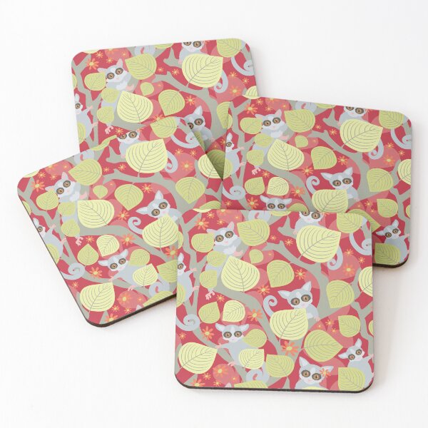 Item preview, Galago Bush Baby Treetop Jungle Hideaway: An African Wildflower Paradise on Red Background designed and sold by NattyDesigns.