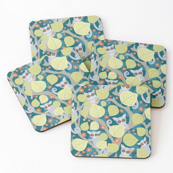 Item preview, Galago Bush Baby Treetop Jungle Hideaway: An African Wildflower Paradise on Teal Background designed and sold by NattyDesigns.