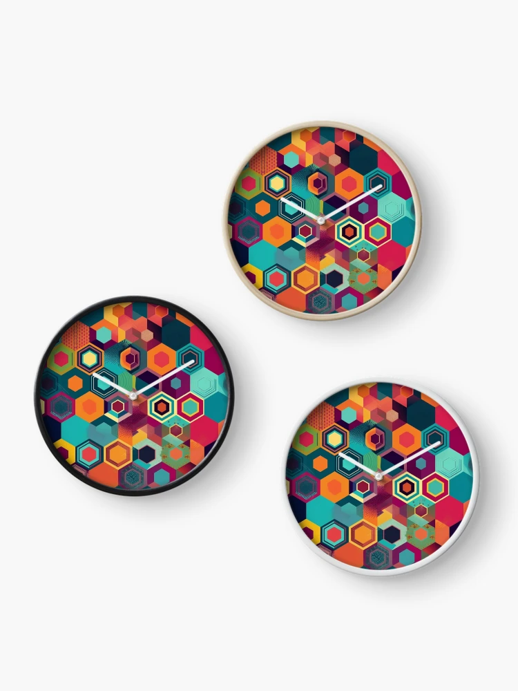 Thumbnail 3 of 4, Clock, Colorful Hexagonal Pattern designed and sold by UlDesigns.