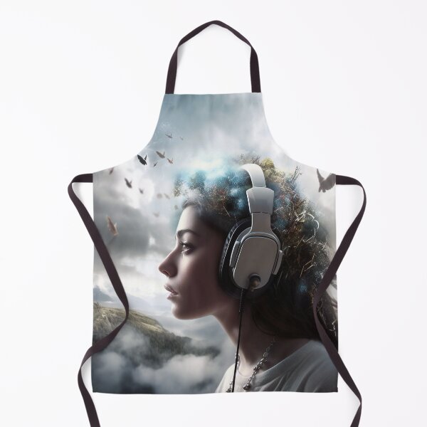 Item preview, "Fantastical Musical Reverie Digital Art: Portrait of Young Woman with Headphones, Music-Transported Thoughts, Realism Meets Fantasy " designed and sold by stateofhuman.