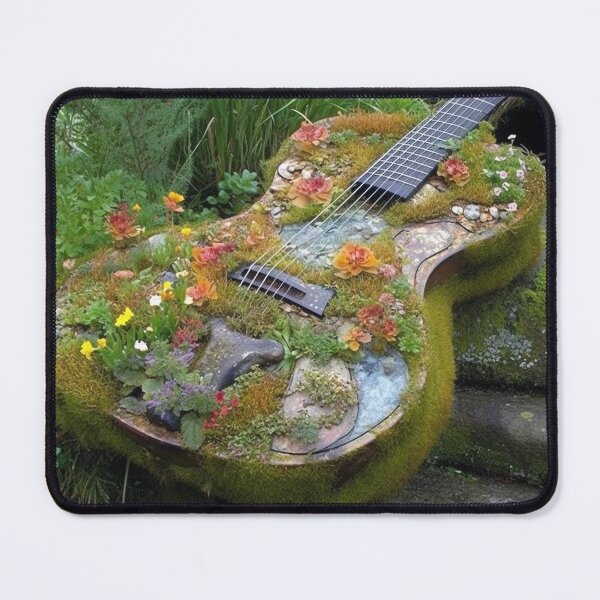 Item preview, Floral Forest Guitar Digital Art: UHD Otherworldly 6-String Guitar on Stone Steps, Photorealistic Landscape with Colorful Garden Elements designed and sold by stateofhuman.