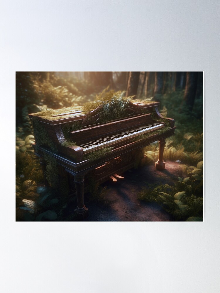 Forest Piano Escape Digital Art, Music Transcending Worlds, Hyper