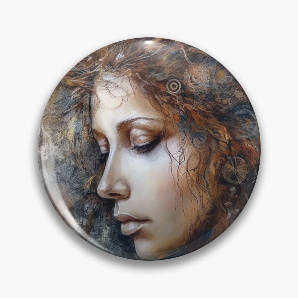 Item preview, Elegant Meditative Clockwork Girl Digital Art in Oil on Copper Style, Steampunk Ethereal Portrait for Wall Art and Home Decor designed and sold by stateofhuman.