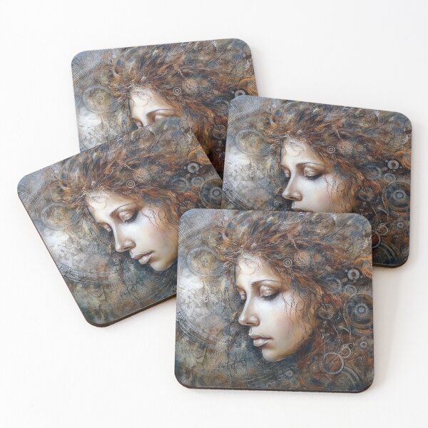 Item preview, Elegant Meditative Clockwork Girl Digital Art in Oil on Copper Style, Steampunk Ethereal Portrait for Wall Art and Home Decor designed and sold by stateofhuman.