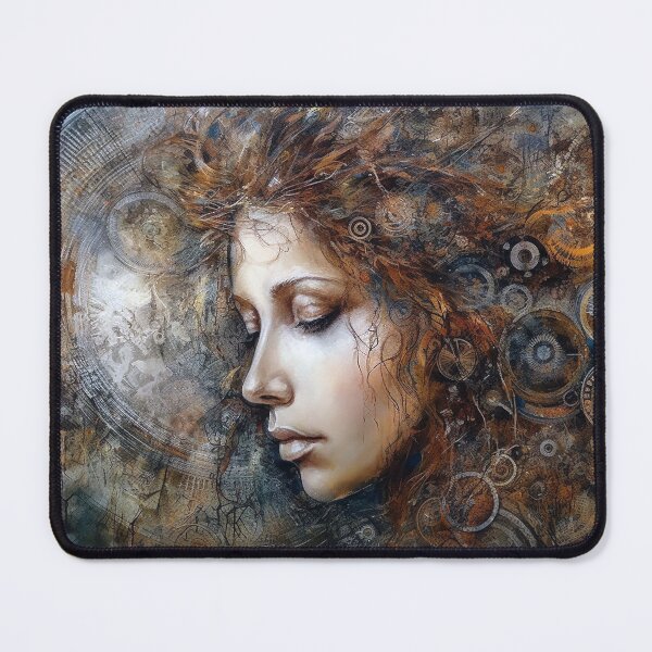 Item preview, Elegant Meditative Clockwork Girl Digital Art in Oil on Copper Style, Steampunk Ethereal Portrait for Wall Art and Home Decor designed and sold by stateofhuman.
