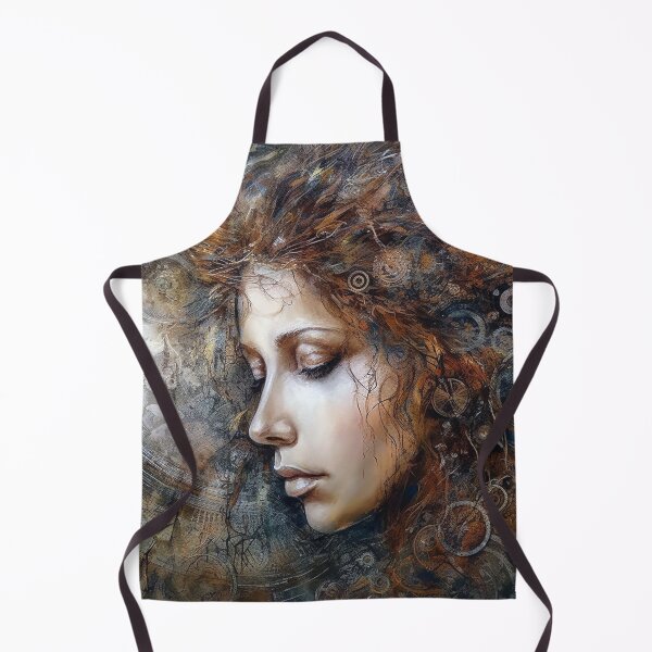 Item preview, Elegant Meditative Clockwork Girl Digital Art in Oil on Copper Style, Steampunk Ethereal Portrait for Wall Art and Home Decor designed and sold by stateofhuman.