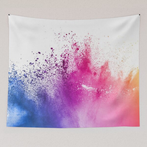 Aperçu de l'œuvre Explosion abstraite de poudre multicolore sur fond blanc. Figer le mouvement des éclaboussures de particules de poussière de couleur. créée et vendue par MTShoppingLine.